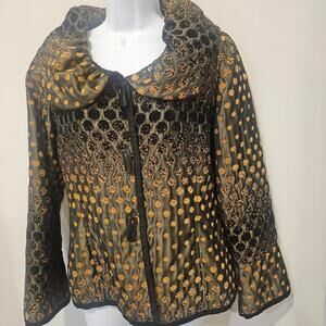 Yak Magik Woman's Jacket Toggle Button Nepal Gold Texture Silk Trim Art2Wear Sm